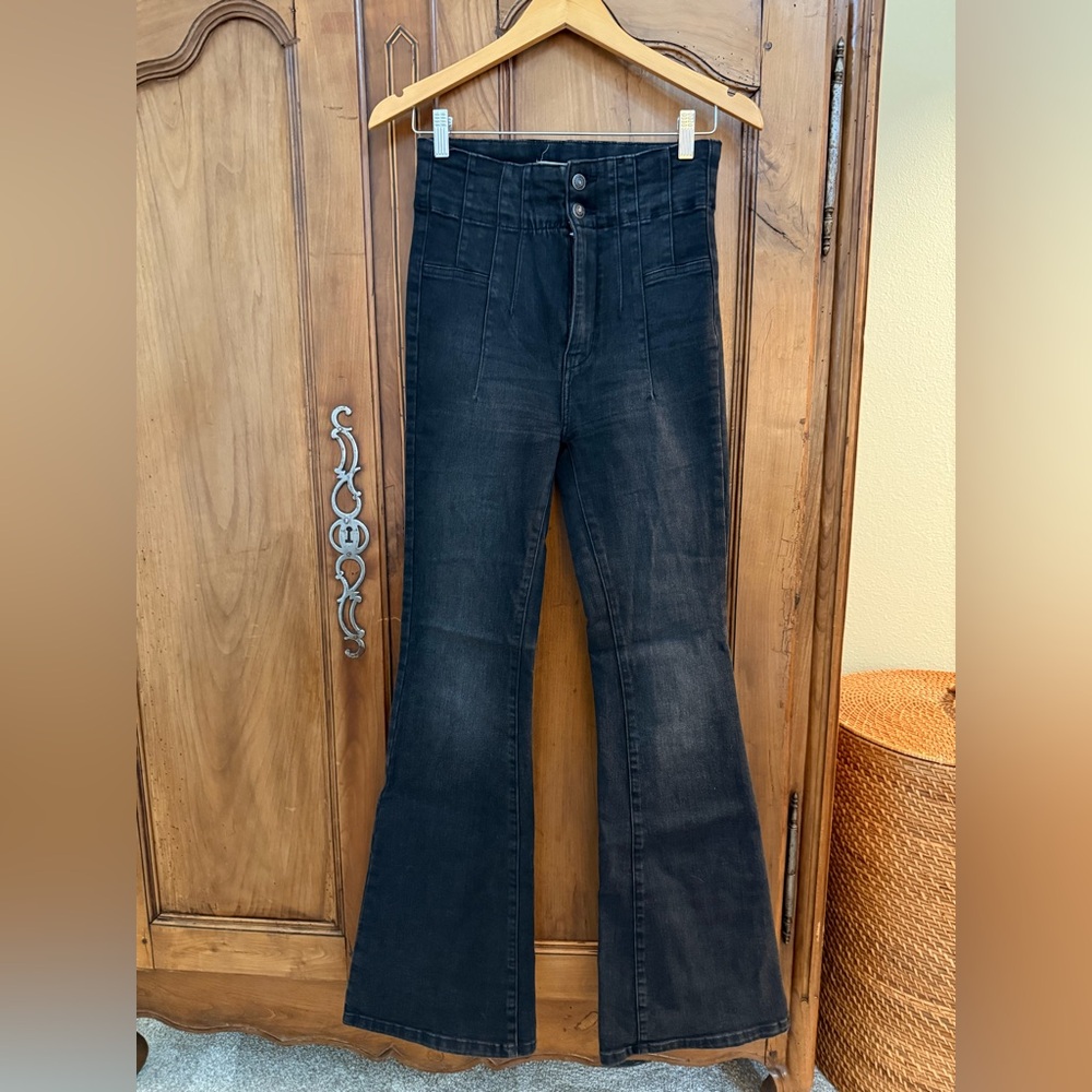 Free People High-Waist Black Flare Jeans